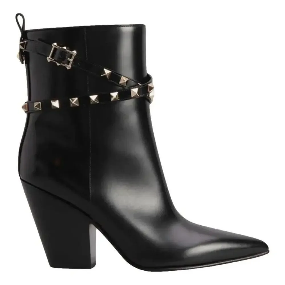 Valentino Garavani Rockstud Calfskin Western Ankle Booties